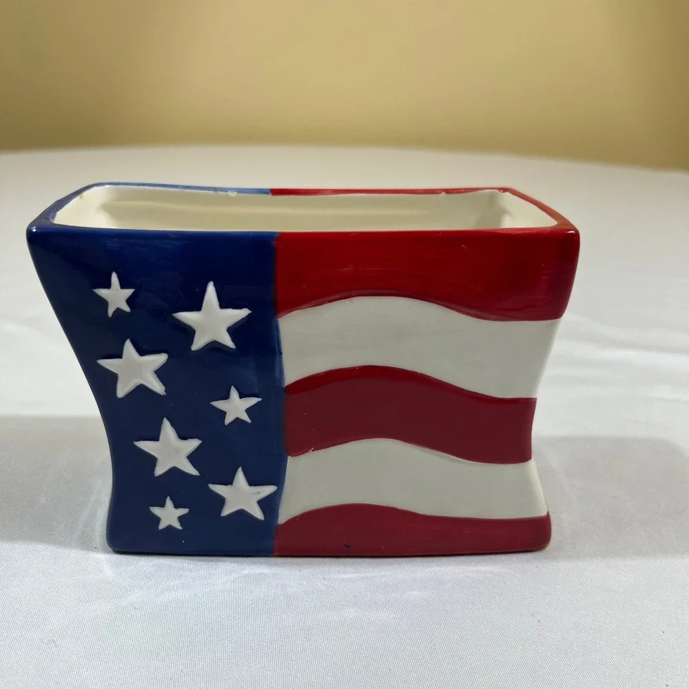 American Flag Ceramic 2-Wick Candle Patriotic Red White Blue 5